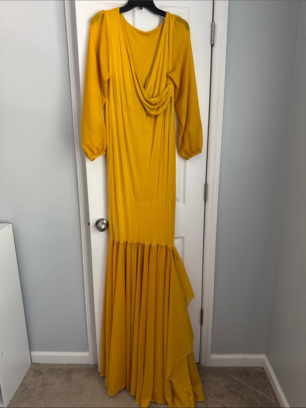 Mustard Yellow Draped Long Sleeve Maternity Dress
